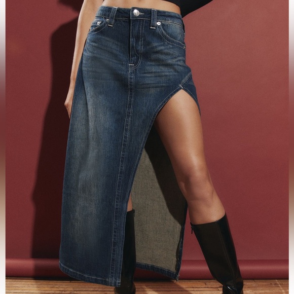 NWT True Religion Urban Outfitters Exclusive denim maxi high leg slit skirt - Picture 3 of 6